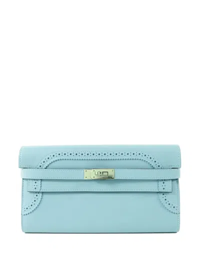 Pre-owned Hermes Kelly Ghillies Wallet In Blue