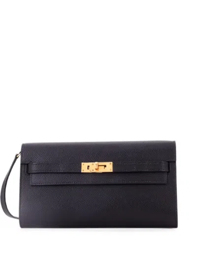 Pre-owned Hermes Kelly To Go Wallet Epsom Crossbody Bag In Black