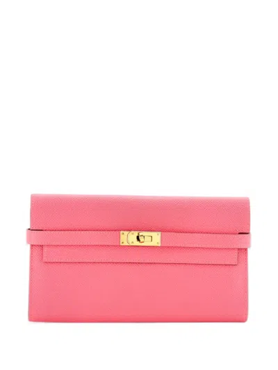 Pre-owned Hermes Kelly Wallet Epsom Long Small Wallets In Pink