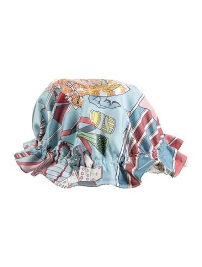 Pre-owned Hermes Babies' Kids' Petit H Silk Drawstring Tulip Hat In Blue
