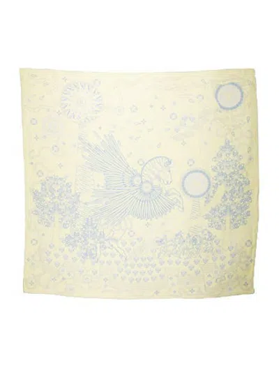 Pre-owned Hermes La Source De Pegase Mousseline Silk Shawl In Yellow