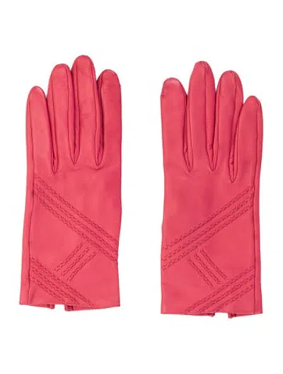 Pre-owned Hermes Lambskin H Gloves In Pink