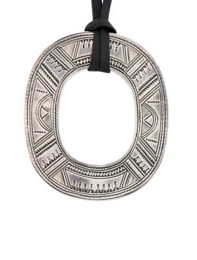 Pre-owned Hermes Leather Isthme Touareg Pendant Necklace, 32" In Black