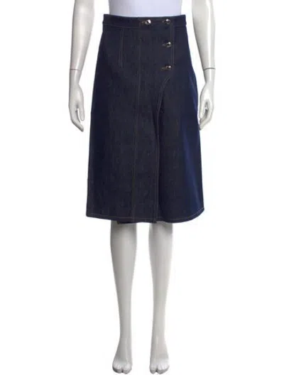 Pre-owned Hermes Leather Trim Embellishment Midi Length Skirt In Blue