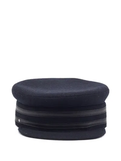 Pre-owned Hermes Leather-trimmed Hat In Blue