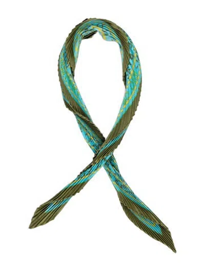 Pre-owned Hermes Les Sources De La Vie Silk Plissé Scarf In Blue/green
