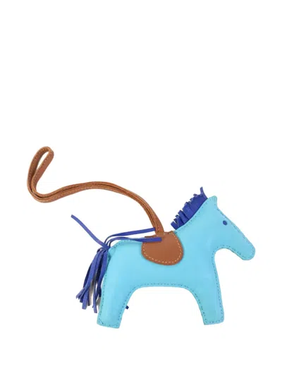 Pre-owned Hermes Mm Rodeo Leather Bag Charm In Blue