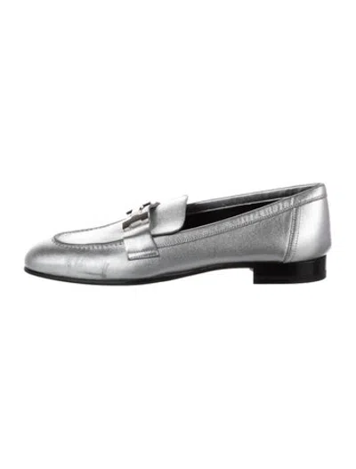 Pre-owned Hermes Paris H Logo Loafers In Silver