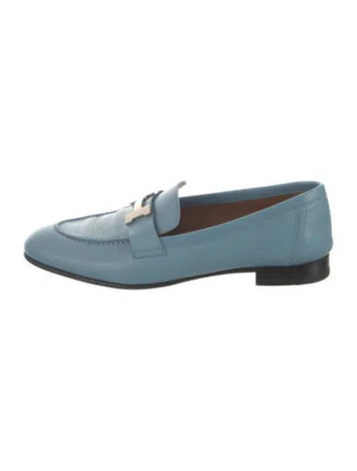 Pre-owned Hermes Paris Leather Loafers In Blue