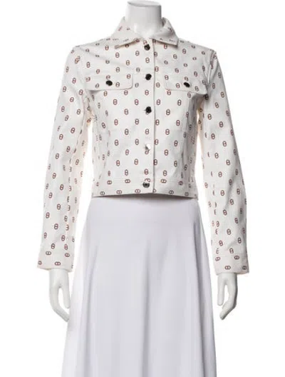 Pre-owned Hermes Patterned Denim Jacket In White