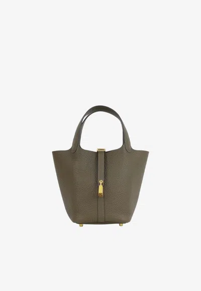 Hermes Picotin 18 In Vert Loden Clemence Leather With Gold Hardware