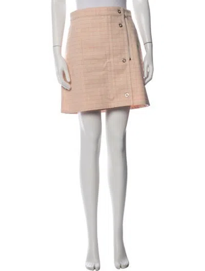 Pre-owned Hermes Plaid Print Mini Skirt In Neutrals/orange