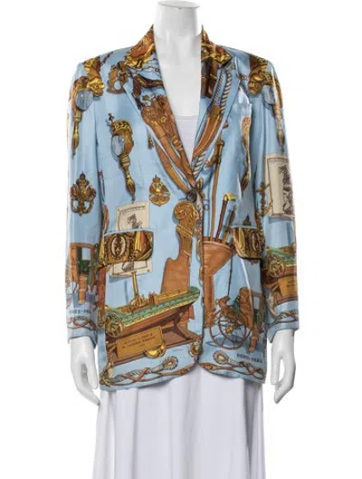 Pre-owned Hermes Silk Graphic Print Blazer In Blue