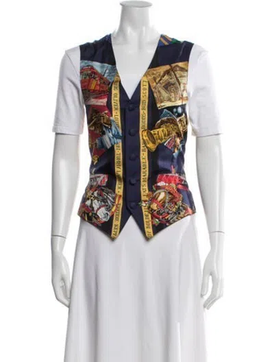 Pre-owned Hermes Silk Graphic Print Vest In Black