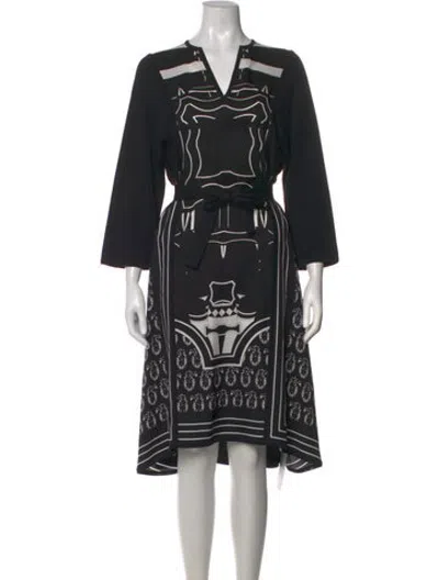 Pre-owned Hermes Silk Midi Length Dress In Black/white
