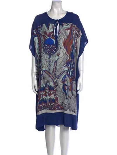 Pre-owned Hermes Silk Midi Length Dress In Blue