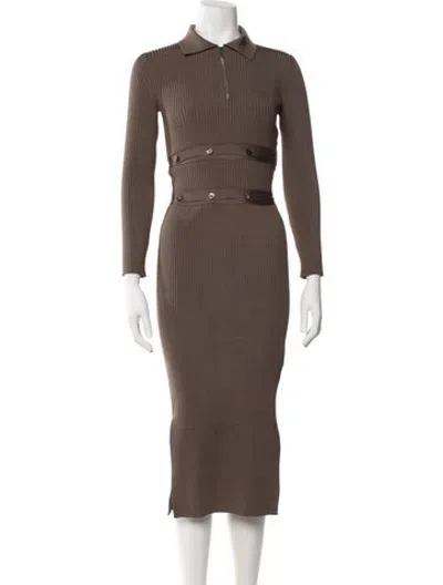 Pre-owned Hermes Silk Midi Length Dress In Brown