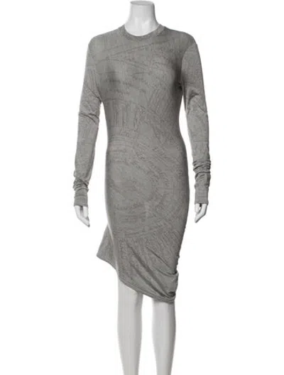 Pre-owned Hermes Silk Midi Length Dress In Grey