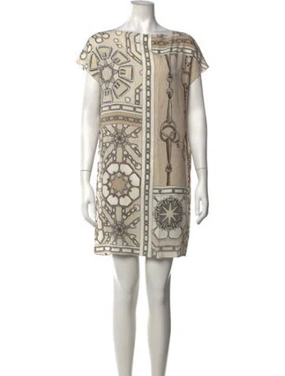 Pre-owned Hermes Silk Mini Dress In Neutrals