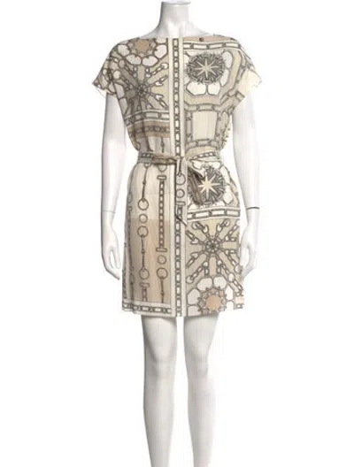 Pre-owned Hermes Silk Mini Dress In Neutrals