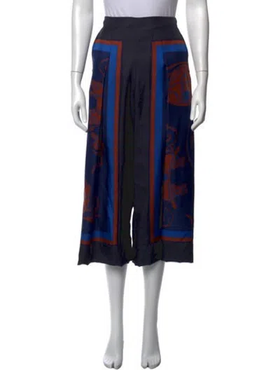 Pre-owned Hermes Silk Wide Leg Pants In Blue