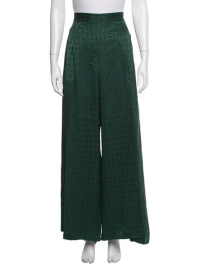 Pre-owned Hermes Silk Wide Leg Pants In Green