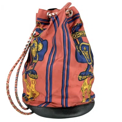 Pre-owned Hermes Soie Cool Brown Gold Silk Leather Backpack Shoulder Bag () In Brown, Gold