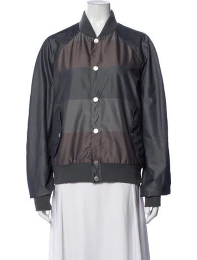 Pre-owned Hermes Striped Bomber Jacket In Blue