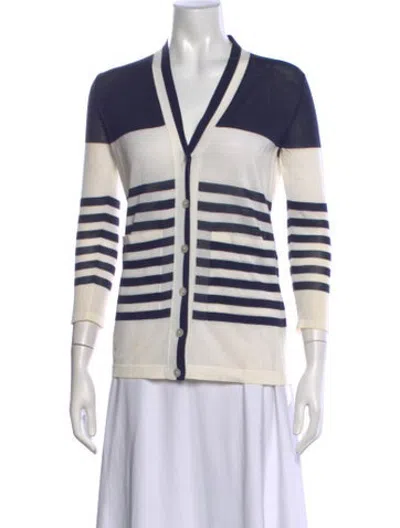 Pre-owned Hermes Striped V-neck Sweater In Blue
