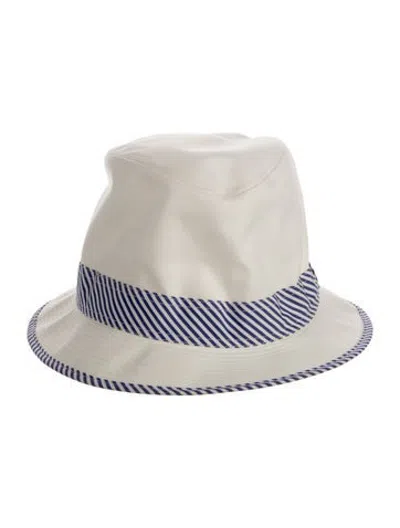 Pre-owned Hermes Striped-trimmed Bucket Hat In Blue/white