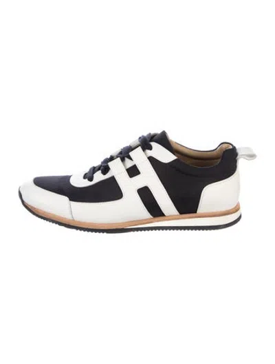 Pre-owned Hermes Tie Break Athletic Sneakers In Black/white