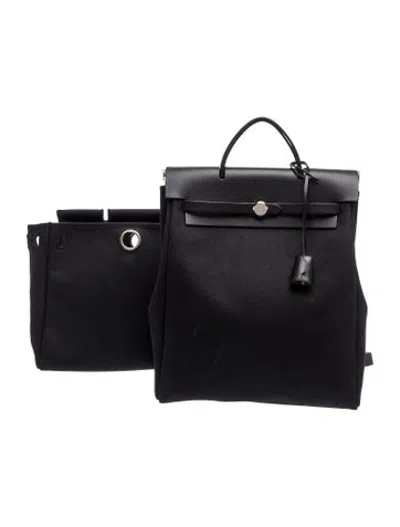 Pre-owned Hermes Toile Herbag A Dos Zip Backpack In Black