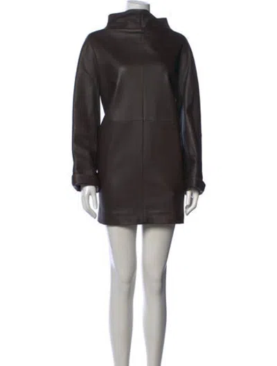 Pre-owned Hermes Vintage 1999 Deer Leather Mini Dress In Brown