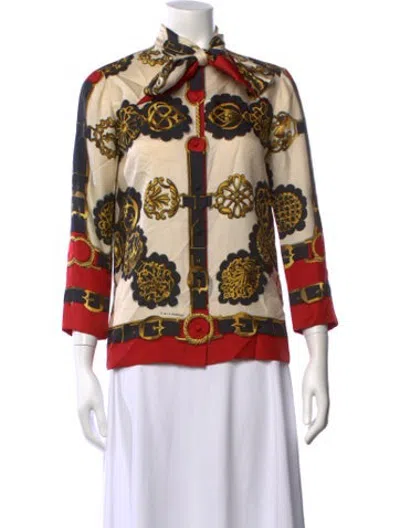 Pre-owned Hermes Vintage Late 1970's - Early 1980's Blouse In Neutrals