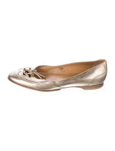 Pre-owned Hermes Vintage Leather Ballet Flats In Gold