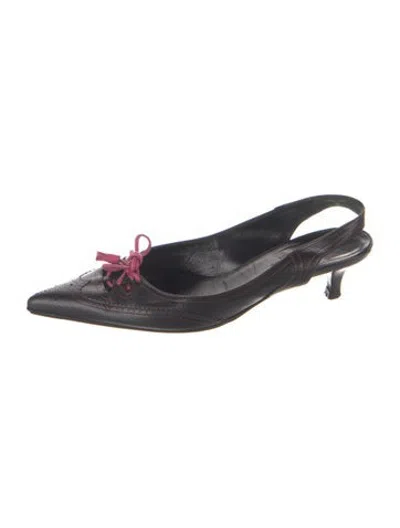 Pre-owned Hermes Vintage Leather Slingback Pumps In Black