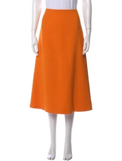 Pre-owned Hermes Virgin Wool Midi Length Skirt In Orange