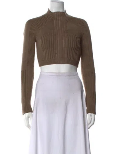 Pre-owned Hermes Virgin Wool Mock Neck Sweater W/ Tags In Brown
