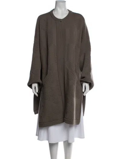 Pre-owned Hermes Virgin Wool Patterned Coat In Brown