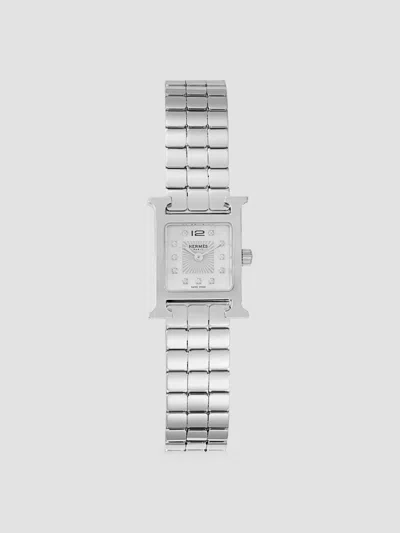 Hermes Women's Heure H 21mm Stainless Steel & Diamond Bracelet Watch In Sapphire