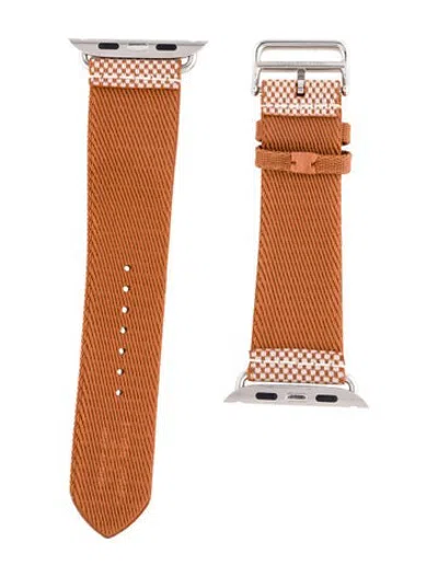 Pre-owned Hermes X Apple 23mm Toile H Single Tour Watch Strap In Brown/white
