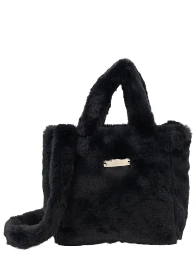 Herno Black Plush Detachable-strap Polyester Shoulder Bag