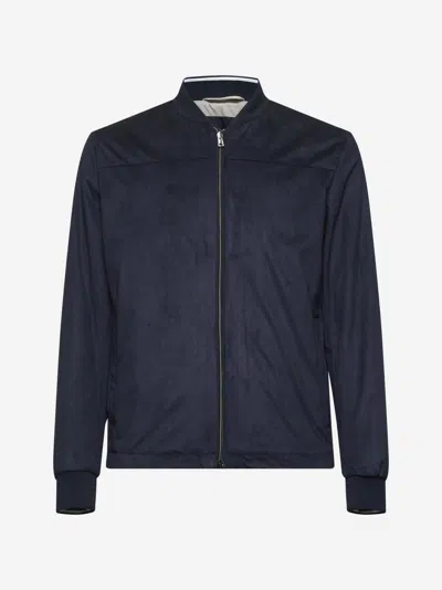 Herno Blue Suede Effect Bomber Jacket