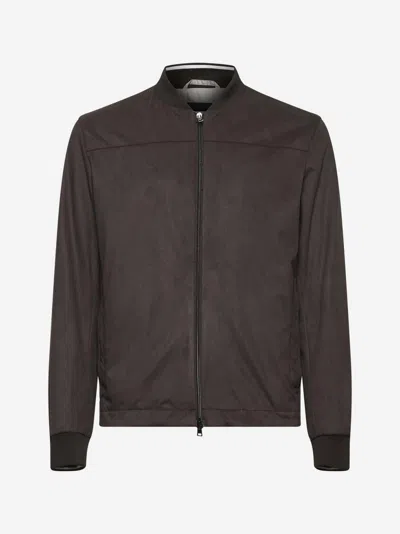 Herno Brown Suede Effect Bomber Jacket