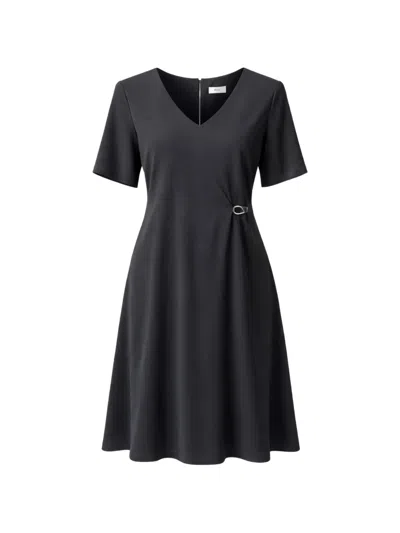 Herno Buckle-detail V-neck Midi Dress In Black