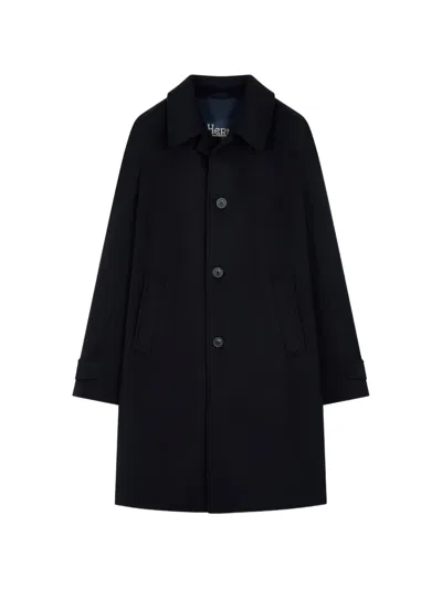 Herno Button-fastening Raglan-sleeve Coat In Blue