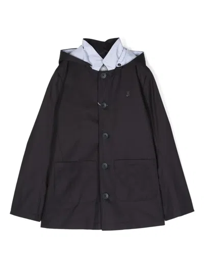 Herno Kids' Button-up Hooded Cotton Parka In Blue
