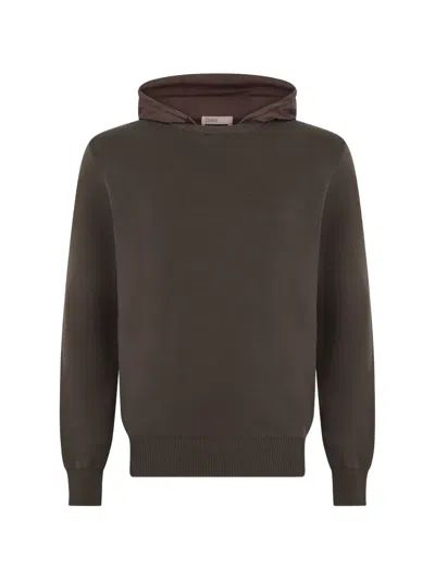 Herno Contrast-hood Fine-knit Hoodie In Brown