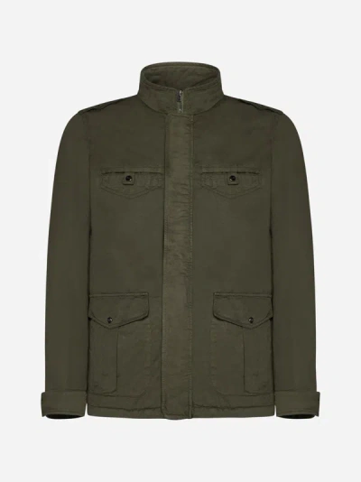 Herno Cotton And Linen Field Jacket In Green