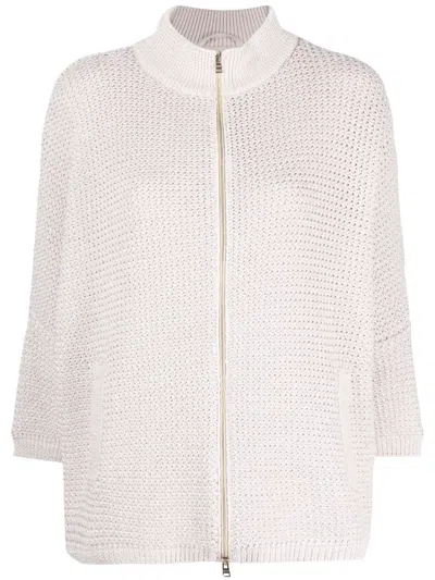 Herno High-neck Knitted Cardigan In Pink